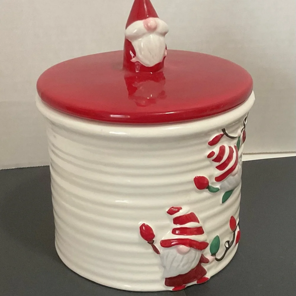 Festive Red and White Ceramic Holiday Cookie Jar - Santa Design